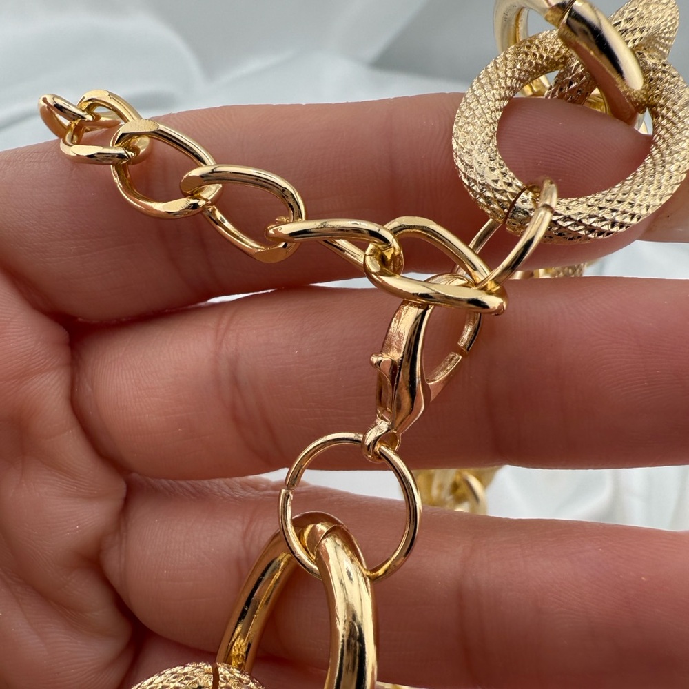 2 tone Chunky mate Gold Chain Necklace adjustable - Picture 4 of 5